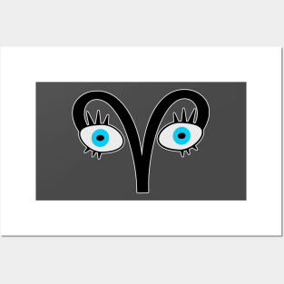 Aries Eyes - Aries Horoscope. Big blue eyes with Aries symbol for eyebrows. Includes sticker set. Posters and Art